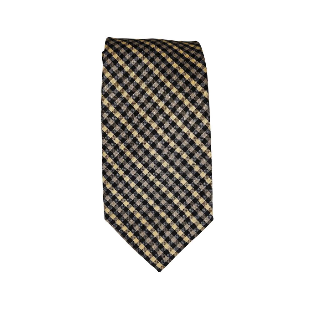 PIERRE CARDIN MEN'S SLIM 2.5" BLACK BEIGE CHECKERED TIE VINTAGE POLYESTER